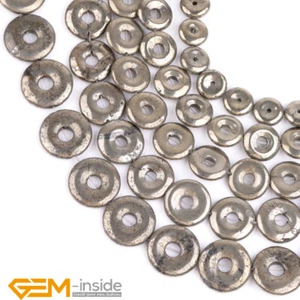 Sliver Pyrite Natural Stone Coin Donut Rings Spacer Beads Jewellery Making 15" - Foto 1 di 38