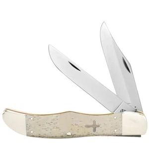 CASE XX KNIVES SMOOTH NATURAL BONE LARGE FOLDING HUNTER W/CROSS SHIELD 5 1/4" - Picture 1 of 2