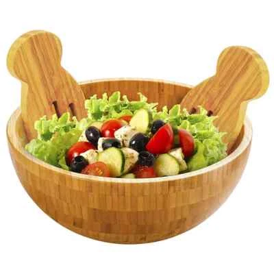 New Bamboo Salad Bowl Round Serving Bowl Natural Wood Dishware For Fruit Snacks - Image 1 of 4