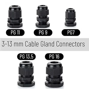 25pcs Waterproof Cable Gland Cable for 3-6.5mm PG7 PG9 PG11 PG13.5 PG16 Black - Picture 1 of 9