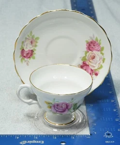 Vintage Royal Crownford Fine Bone China Teetasse & Untertasse Gold Vergoldet Rosa Rosen - Bild 1 von 9