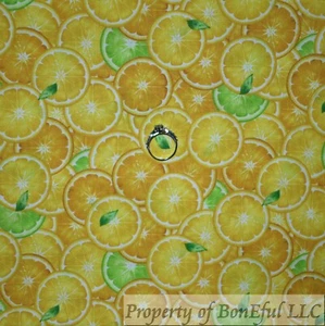 BonEful Fabric FQ Cotton Quilt Yellow Lemon Orange Lime Green Citrus Fruit Dot S - Picture 1 of 12