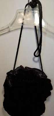 Vtg Black/ Deep purple Velvet Bag purse 1950s Mid Century HandBag  - Image 1 of 4