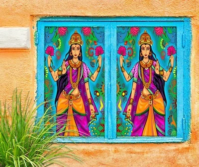3D Lotus Girl I267 Window Film Print Sticker Cling Stained Glass UV Block Amy - Image 1 of 4