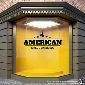AMERICAN GRILL AND BARBEQUE Shop Window Sticker Restaurant BBQ Cafe Decal - Picture 1 of 2