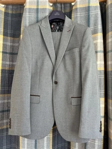 Next Grau Fischgrät Slim Fit Herren Zweiteiler Anzug 40R Sakko 32W 33L Hose - Bild 1 von 11