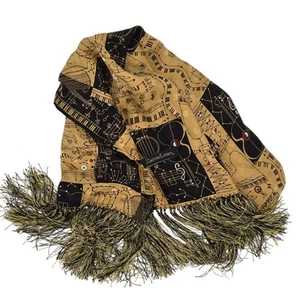Zazou Luxe 100% Seide Jazz Schal Musik Note Fransen 11x54 Gold Schwarz Klavier Retro - Bild 1 von 8