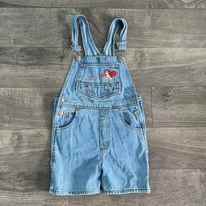 Vintage Disney The Little Mermaid Embroidered Girls 7/8 Denim Shortalls READ - Picture 1 of 9