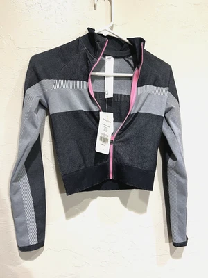 Chaqueta Fabletics Grande Negra Gris Blanca Rosa Tory Recortada Sin Costuras Cremallera XS NUEVA CON ETIQUETAS Foto 1 de 4