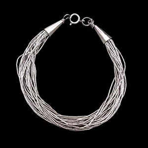 Sterling Flüssigsilber Multi-Strang Armband Südwest Indianer 925 Vintage 7,25" - Bild 1 von 6