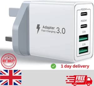UK USB C Fast Charger Plug 40W, 4 Porte PD QC Adattatore di Rete da Parete per iPhone iPad - Foto 1 di 6