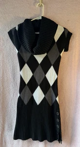 Body Central Damen Pulloverkleid Wasserfallausschnitt Dimond-Design schwarz Medium Vintage - Bild 1 von 6