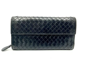 Bottega Veneta Intrecciato lange faltbare Geldbörse Klappreißverschluss schwarz Lammleder - Bild 1 von 24