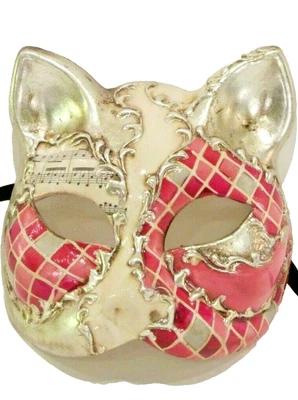 CAT 2 - A QUALITY HANDPAINTED ITALIAN MASK, MUSIC/MOSAIC DESIGN. PINK. - Image 1 of 3