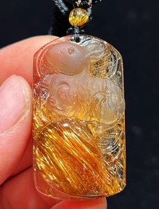 Colgante de cuarzo cristal cabello rutilado oro natural 17,3 g regalo curativo reiki - Imagen 1 de 5