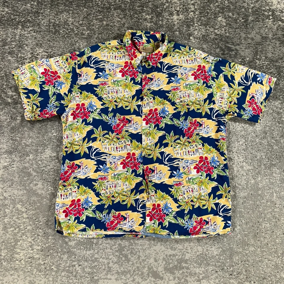 Camisa Hawaiana Lord Taylor De Colección Para Hombres XL Azul Palmera Hotel Playa Estampado Años 90 Foto 1 de 4