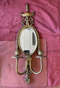 Antique Victorian Heavy Brass Mirror and Candle Holder 22" x 8" x 4" - Picture 1 of 14