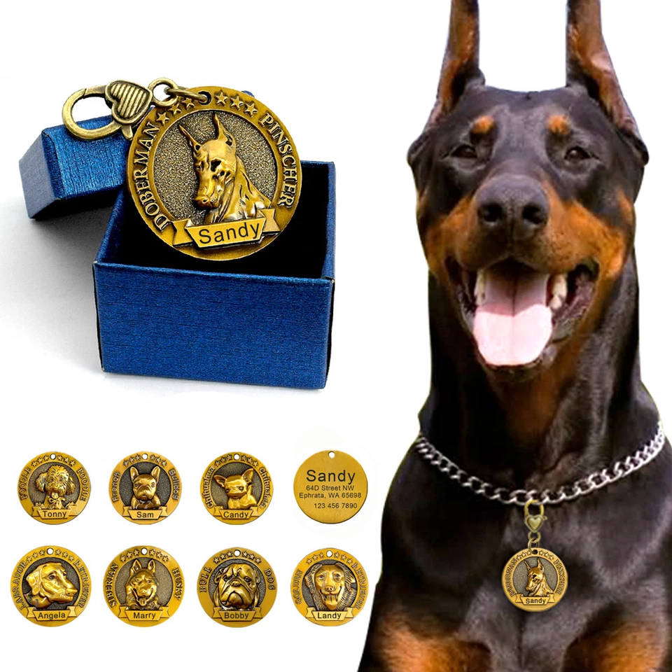 Dog Breeds Pet Tag Engraved Personalized Round Dog Tags Front and Back Engraving - Image 1 of 4