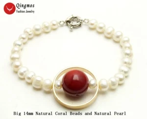 Natural 6-7mm Pearl Bracelets for Women with White Pearl and Red Coral Bracelet - Picture 1 of 6