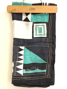 Bufanda de diseñador pintada a mano Ulla Sohn abstracta moderna negra verde blanca dorada - Imagen 1 de 12