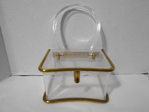 HTF VINTAGE WILARDY LUCITE HANDBAG FRAMED IN BRASS - Picture 1 of 12