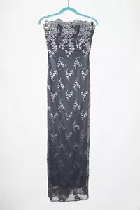 Vintage Jessica McClintock Gunne Sax trägerlos Spitzenkleid grau silve Blumenmuster Größe 3 - Bild 1 von 8