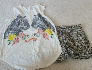 Girl's Tank top & Shorts Safari 2-PC Outfit flora sz  12 - Picture 1 of 4