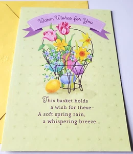 Tarjeta de felicitación sello de Pascua flores brillantes de primavera cálidos deseos para ti - Imagen 1 de 3