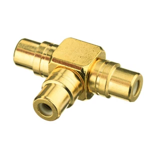 1 To 2 RCA Female Splitter Gold Plated Phono Audio Video Y/T Adapter Connector - Picture 1 of 3