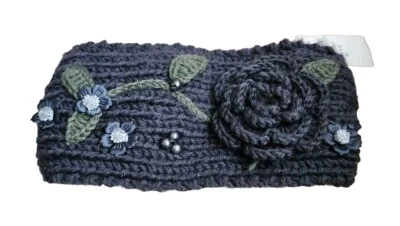 NWT Gray Floral Acrylic Knit Headband Ear Warmer Button Closure One Size - Image 1 of 3