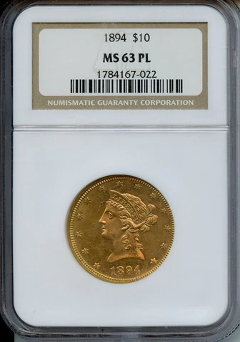 1894 $10 Gold NGC MS63PL Prooflike Cover