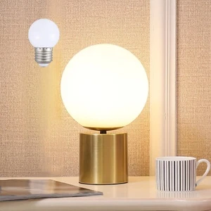 Modern Mid Century Gold Globe Table Lamp,Round Bedside Nightstand Lamp with W... - Picture 1 of 9