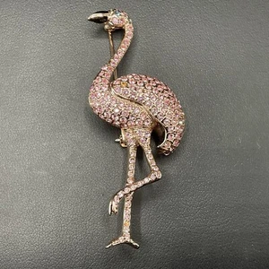 Vintage Rose Gold Carolee Pink Rhinestone Flamingo Brooch Limited Edition 1990s - Picture 1 of 6