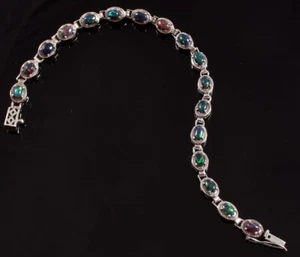 Natural Black Opal Cabochon Bracelet, 925 Sterling Silver, October Birthstone - Picture 1 of 6