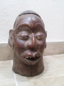 Busto testa africana vintage in legno intagliato fatto a mano doppia faccia RARO - Foto 1 di 8