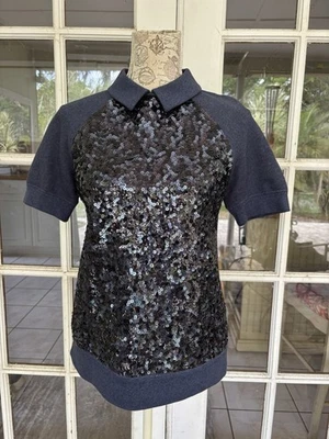 Blusa Kate Spade S Milo Azul Lentejuelas Manga Corta Top 100% Algodón Excelente Foto 1 de 4