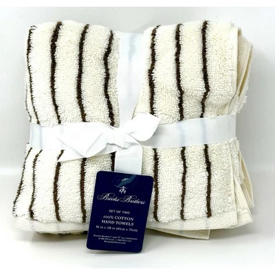 Juego de toallas de mano Brooks Brothers marrón crema a rayas de algodón 2 medidas 16x28" Foto 1 de 4