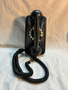Vtg Black Wall Phone Grand Flash dial Retro Touch tone Push Button WORKS FF - Picture 1 of 5