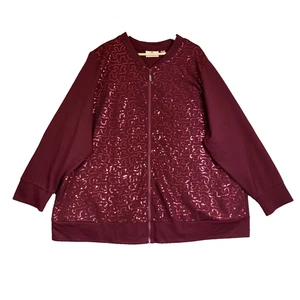 Quacker Factory Full Zip Jacket 3XL Wine Sequin Swirl French Terry Holiday Xmas - Picture 1 of 10