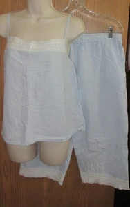 RACHEL ASHWELL Shabby Chic eyelet lace blue striped cami capri pajama set size L - Picture 1 of 9