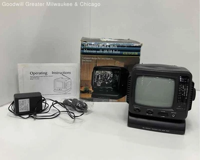 Portable Black & White AM/FM Radio Mini 5" Television IOB Untested - Image 1 of 4