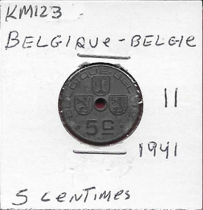 BELGIUM 5 CENTIMES 1941 BELGIQUE-BELGIE,RULER LEOPOLD III,MONOGRAM OF LEOPOLD II - Picture 1 of 2