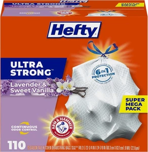 Fuertes bolsas de basura ultra fuertes de 13 galones con aroma a vainilla dulce, 110 bolsas blancas - Imagen 1 de 8