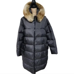 MICHAEL Kors steel Grey maxi long Faux fur hooded puffer coat plus size 2X New - Picture 1 of 12