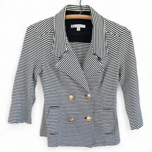 Cabi XS Nautical Striped Blazer Navy Blue & White Double Breasted 3/4 Sleeve - Picture 1 of 4