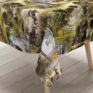 Wachstuch Tischdecke P739-1 Jagdmotiv Wildmotiv Hirsch Reh Wald eckig rund oval - Bild 1 von 5
