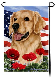 Patriotic Flowers Garden Flag - Golden Retriever - Picture 1 of 1