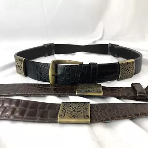 (Lot 2) SUZI ROHER Belt Bronze Metal Leather Stretch Fabric Back Black Brown (S) - Picture 1 of 20