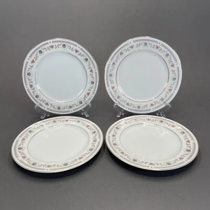 Sango Tivoli #8305 Salad Plates 7 1/2" Pink Flowers Blue Shells Set Of 4 - Picture 1 of 9