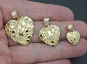 10k Yellow Solid Gold Real Heart Shaped Nugget Pendant Gold (Small,Medium,large) - Picture 1 of 24